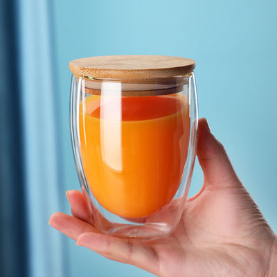 أكواب قهوة زجاجية مزدوجة الجدار 250 مل 350 مل 450 مل بغطاء من الخيزران