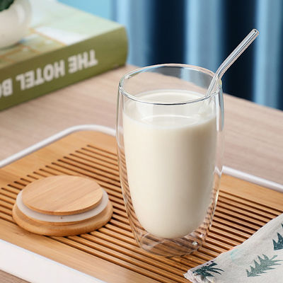 أكواب قهوة زجاجية مزدوجة الجدار 250 مل 350 مل 450 مل بغطاء من الخيزران