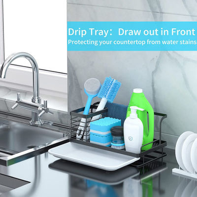 منظم حوض المغسلة من الفولاذ المقاوم للصدأ مع وعاء تصريف قابل للإزالة للإسفنج