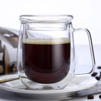 كوب قهوة زجاجي شفاف 12 أونصة زجاج مزدوج معزول