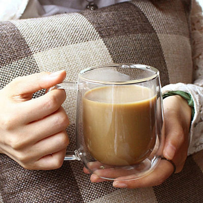 كوب قهوة زجاجي شفاف 12 أونصة زجاج مزدوج معزول