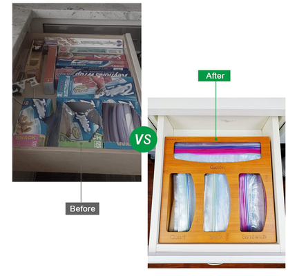 درج أواني المطبخ الخيزران Ziploc حقيبة تخزين منظم للأغذية