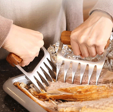 تقطيع اللحم المعدنية مخالب شوك اللحم الفولاذ المقاوم للصدأ بمقبض خشبي للتقطيع